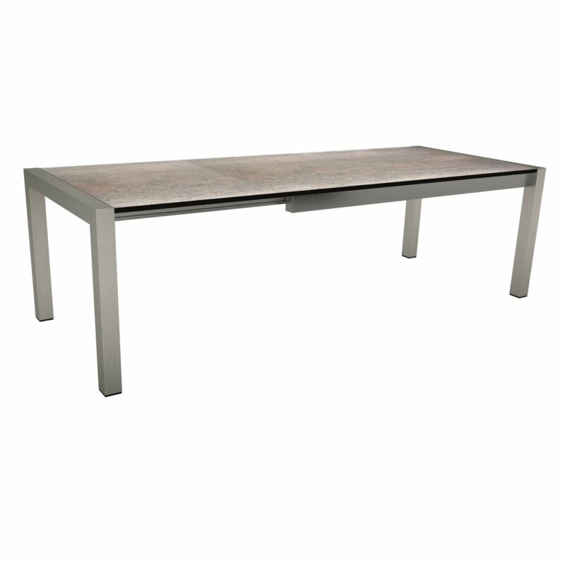 Ausziehtisch "Standard" von Stern, Gestell Edelstahl, Tischplatte HPL Smoky, Größe: 214/294x100 cm