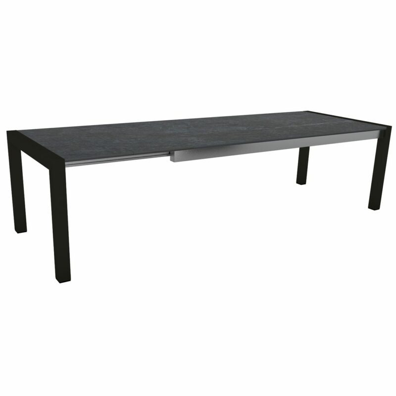 Stern Ausziehtisch mit Standard-Auszug, Gestell Aluminium schwarz matt, Tischplatte Dekton Lava anthrazit, 214/274x100 cm