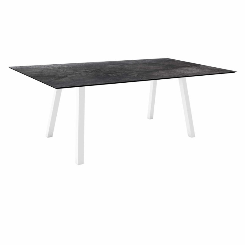 Stern Tisch "Interno", Größe 180x100cm, Alu weiß, Vierkantrohr, Tischplatte HPL Dark Marble