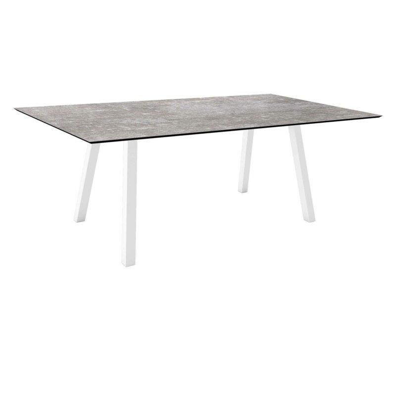 Stern Tisch "Interno", Größe 180x100cm, Alu weiß, Vierkantrohr, Tischplatte HPL Metallic Grau