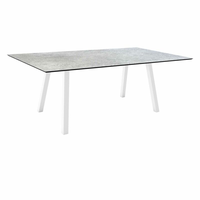 Stern Tisch "Interno", Größe 180x100cm, Alu weiß, Vierkantrohr, Tischplatte HPL Vintage Stone