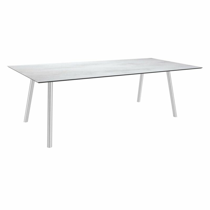 Stern Tisch "Interno", Größe 220x100cm, Edelstahl, Rundrohr, Tischplatte HPL Zement hell