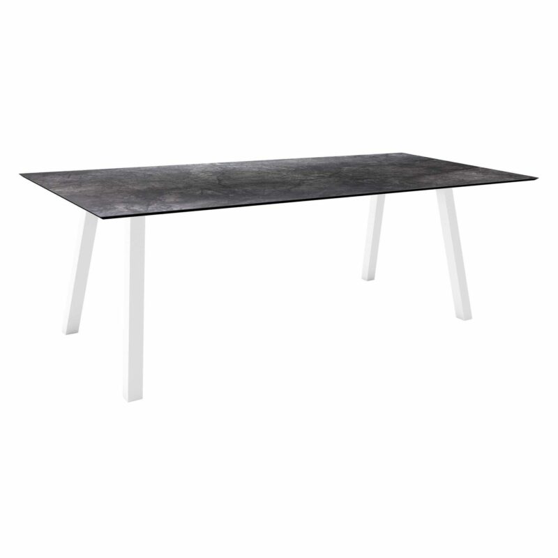 Stern Tisch "Interno", Größe 220x100cm, Alu weiß, Vierkantrohr, Tischplatte HPL Dark Marble