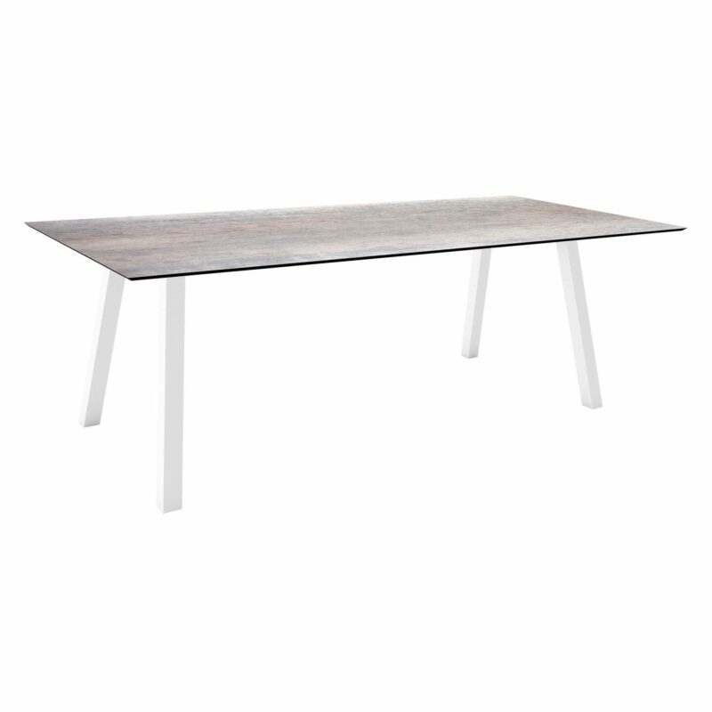 Stern Tisch "Interno", Größe 220x100cm, Alu weiß, Vierkantrohr, Tischplatte HPL Smoky
