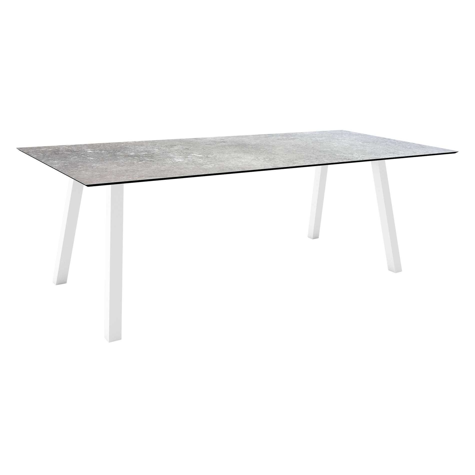 Stern Tisch "Interno", Größe 220x100cm, Alu weiß, Vierkantrohr, Tischplatte HPL Vintage Stone