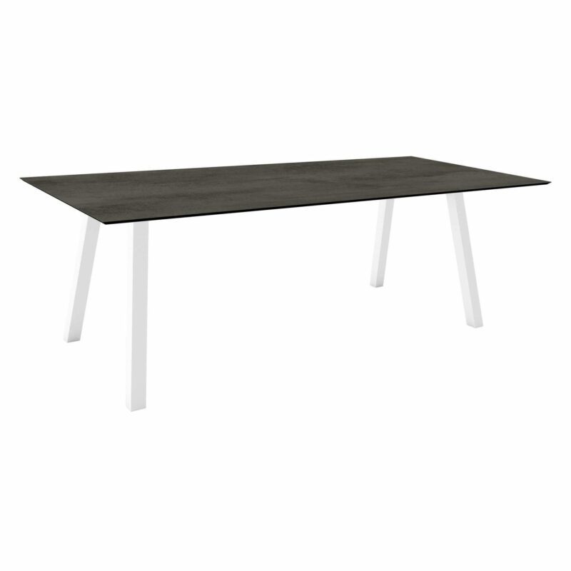 Stern Tisch "Interno", Größe 220x100cm, Alu weiß, Vierkantrohr, Tischplatte HPL Zement