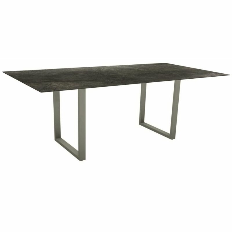 Stern Kufentisch, Maße: 200x100x73 cm, Gestell Aluminium graphit, Tischplatte HPL Dark Marble