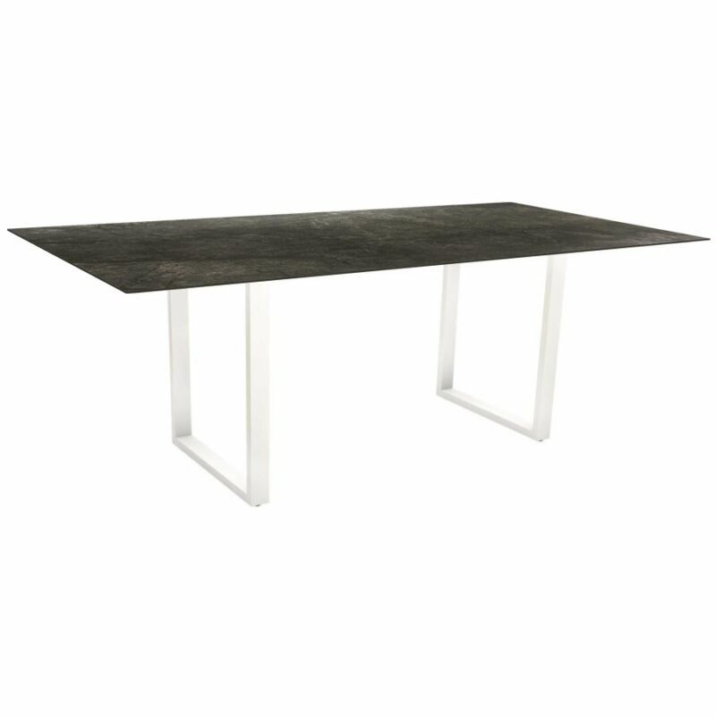 Stern Kufentisch, Maße: 200x100x73 cm, Gestell Aluminium weiß, Tischplatte HPL Dark Marble