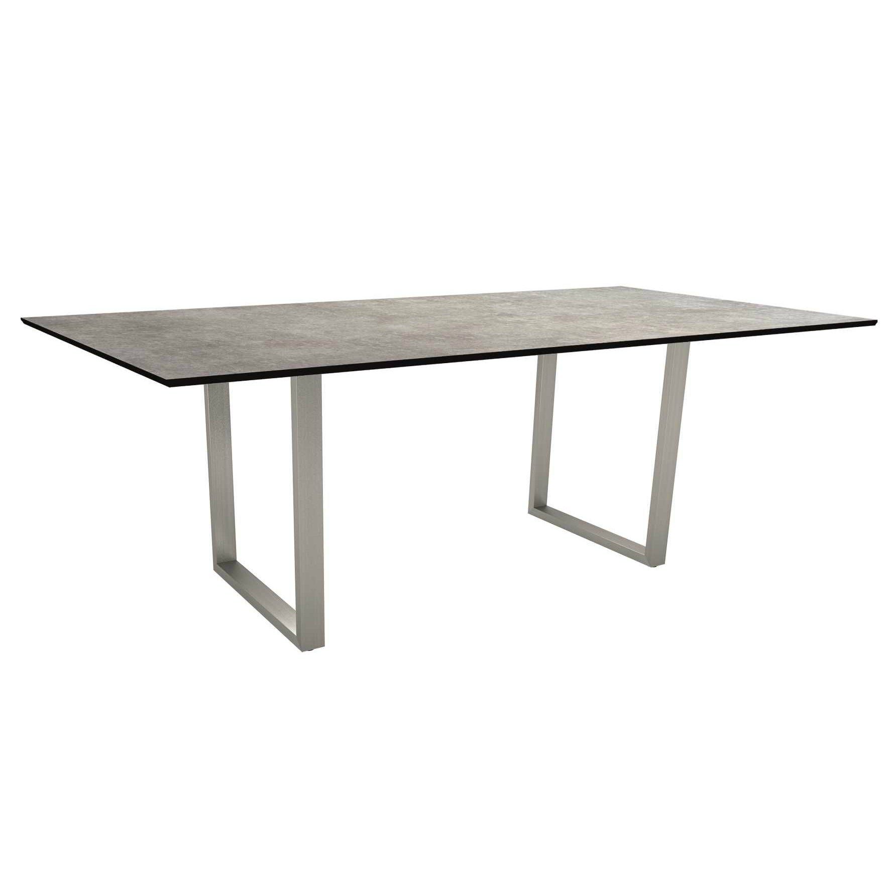 Stern Kufentisch, Gestell Edelstahl, Tischplatte HPL Metallic grau, Tischgröße: 200x100 cm