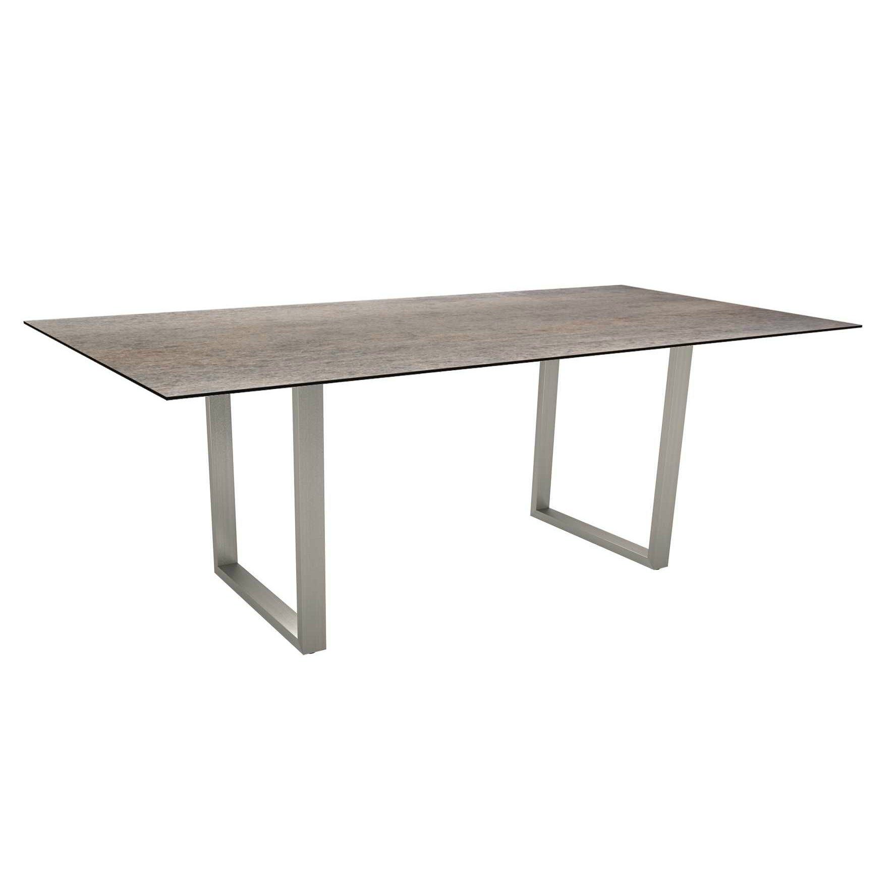 Stern Kufentisch, Gestell Edelstahl, Tischplatte HPL Smoky, Tischgröße: 200x100 cm