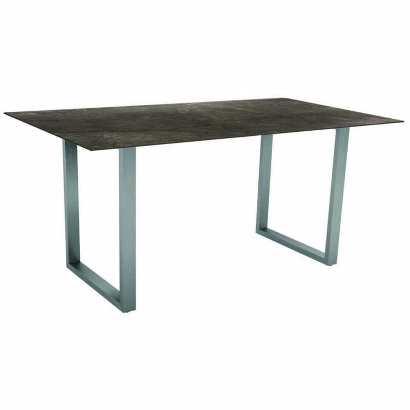 Stern Kufentisch, Gestell Edelstahl, Tischplatte HPL Dark Marble, Tischgröße: 160x90 cm