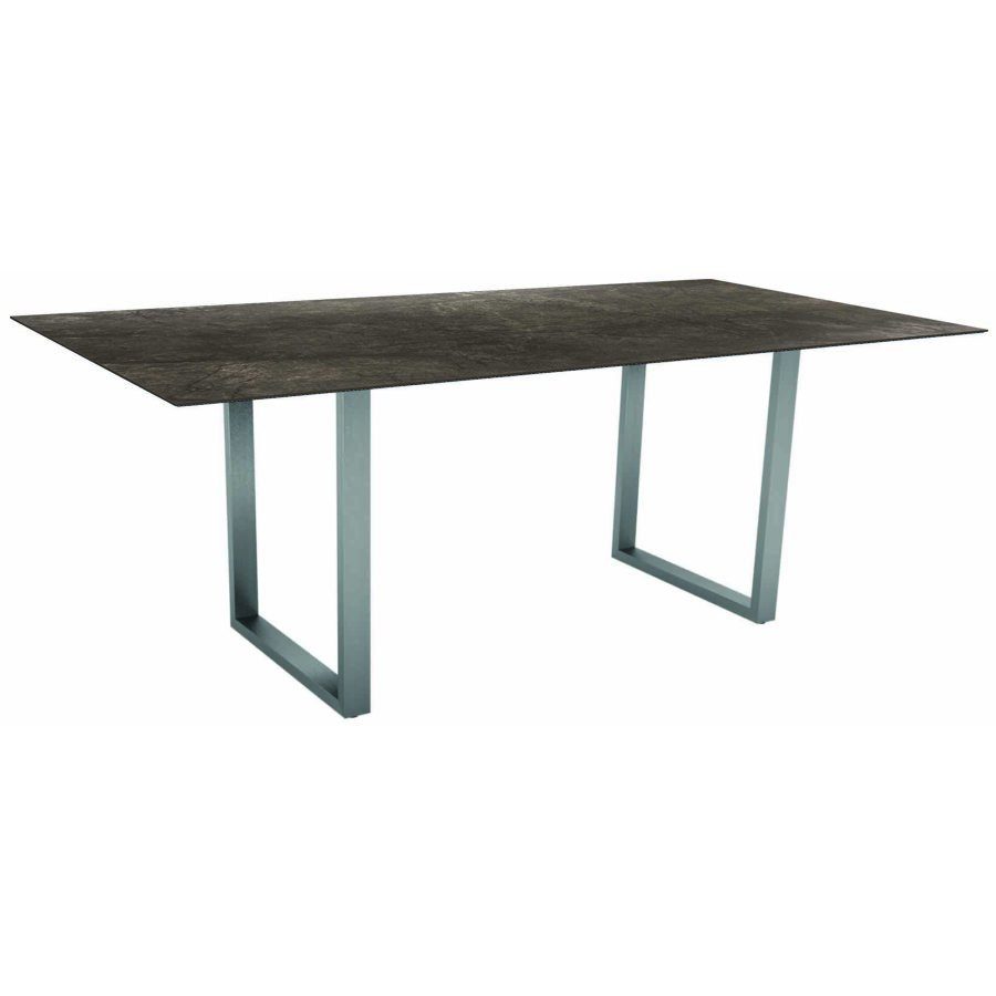 Stern Kufentisch, Gestell Edelstahl, Tischplatte HPL Dark Marble, Tischgröße: 200x100 cm