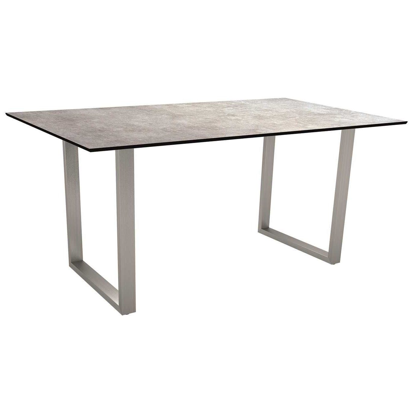Stern Kufentisch, Gestell Edelstahl, Tischplatte HPL Metallic grau, Tischgröße: 160x90 cm