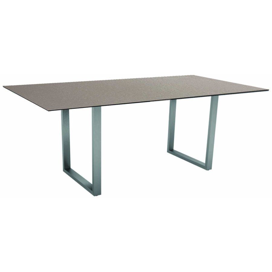 Stern Kufentisch, Gestell Edelstahl, Tischplatte HPL Uni grau, Tischgröße: 200x100 cm