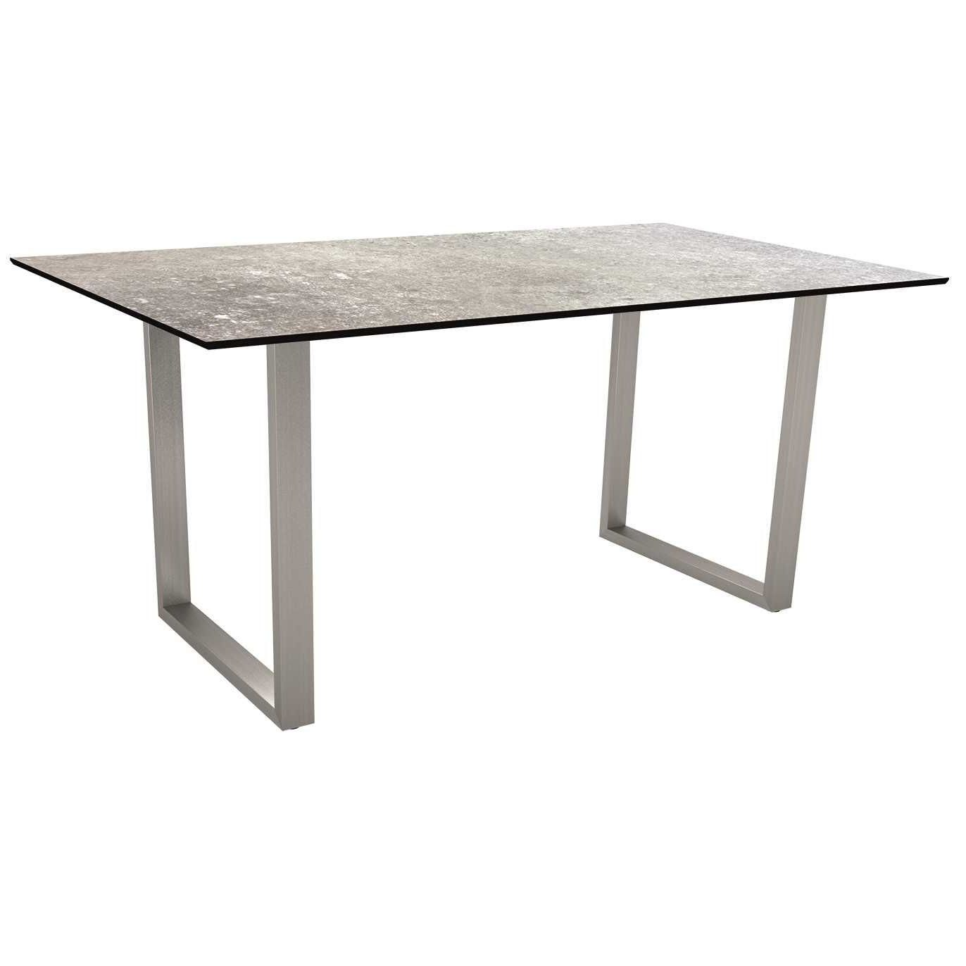 Stern Kufentisch, Gestell Edelstahl, Tischplatte HPL Vintage stone, Tischgröße: 160x90 cm