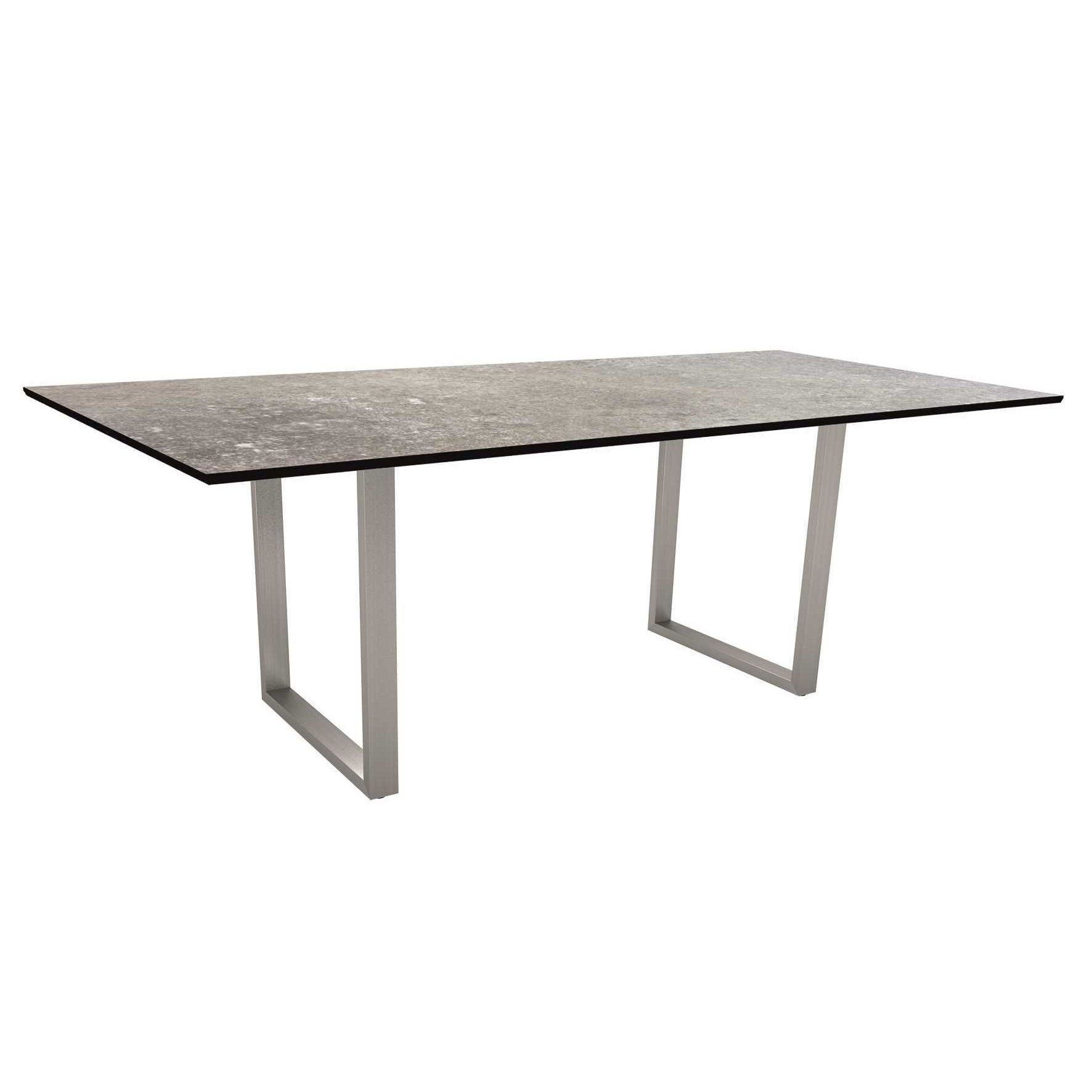 Stern Kufentisch, Gestell Edelstahl, Tischplatte HPL Vintage stone, Tischgröße: 200x100 cm