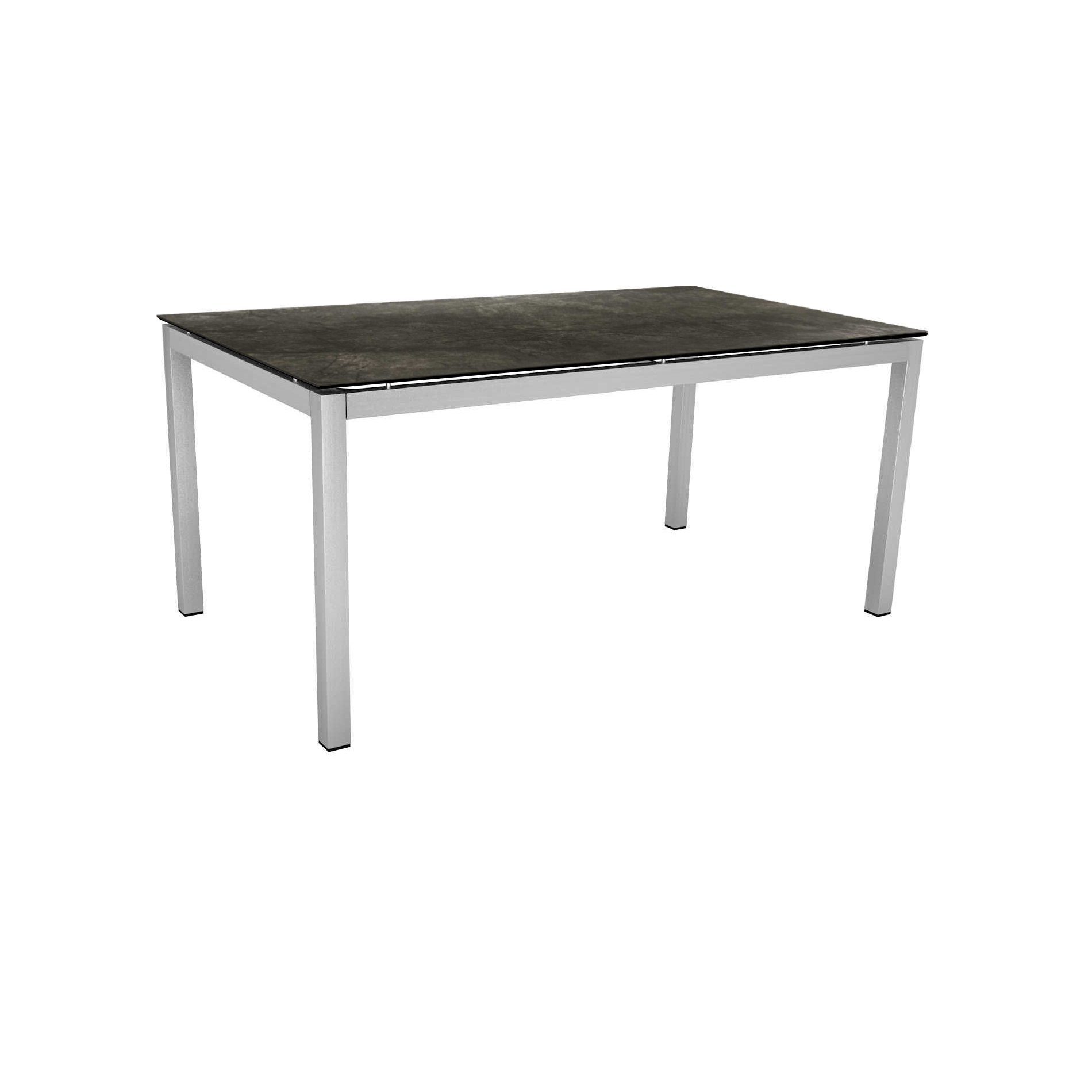 Stern Tischsystem, Gestell Edelstahl Vierkantrohr, Tischplatte HPL Dark Marble, 160x90 cm