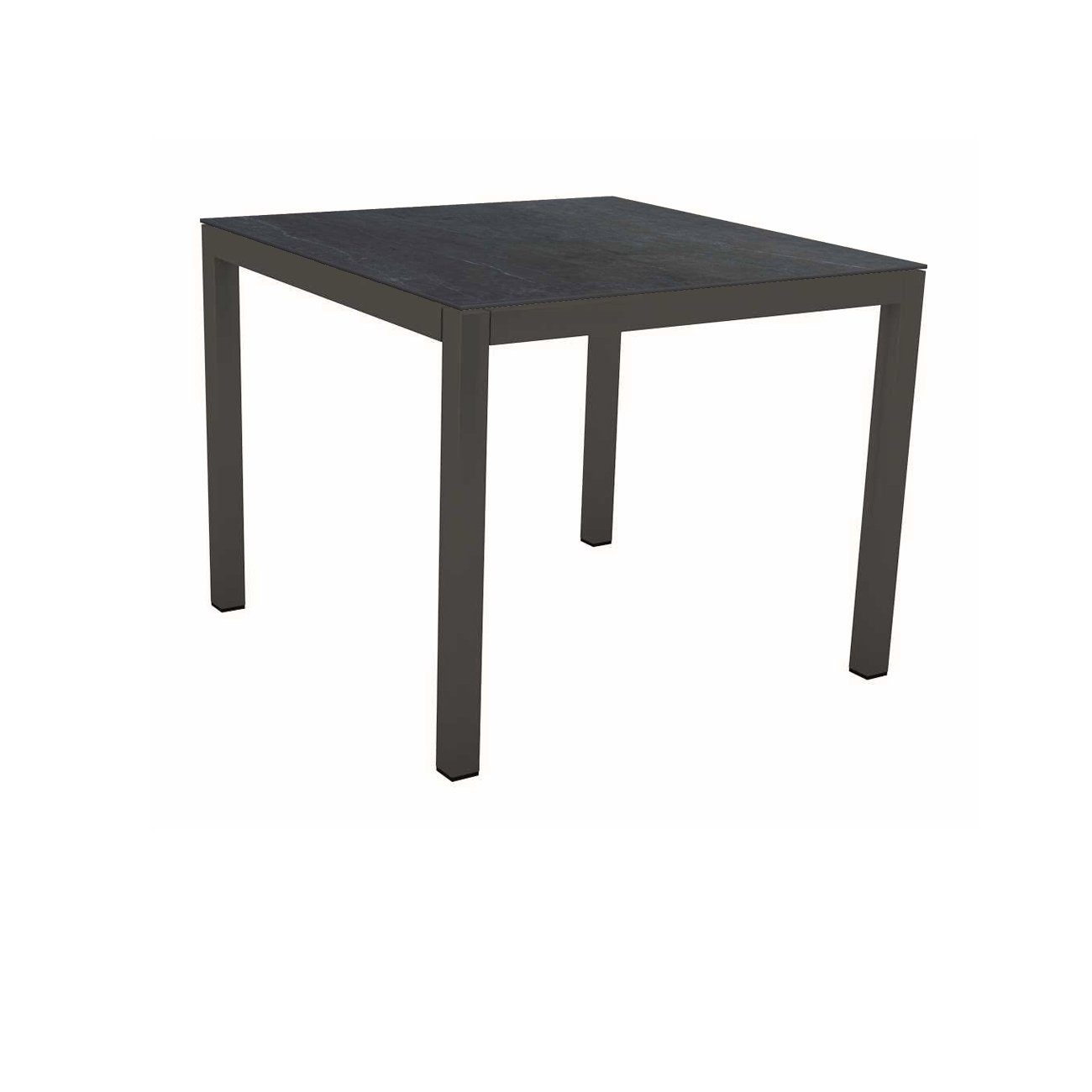 Stern Tischsystem, Gestell Aluminium anthrazit, Tischplatte Dekton Lava anthrazit, 90x90 cm