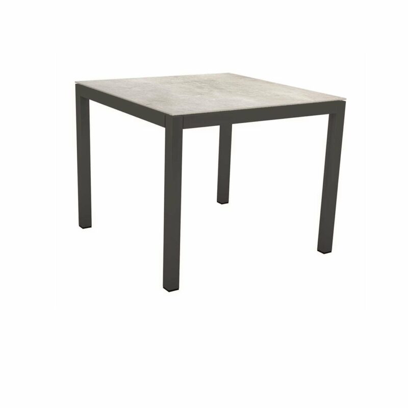 Stern Tischsystem, Gestell Aluminium anthrazit, Tischplatte Dekton Lava hellgrau, 90x90 cm