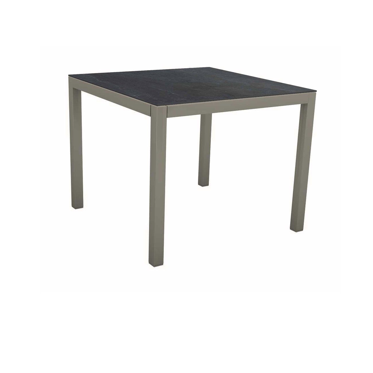 Stern Tischsystem, Gestell Aluminium graphit, Tischplatte Dekton Lava anthrazit, 90x90 cm