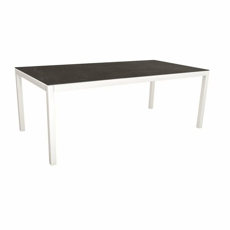 Stern Tischsystem, Gestell Aluminium weiß, Tischplatte Dekton Lava anthrazit, 200x100 cm