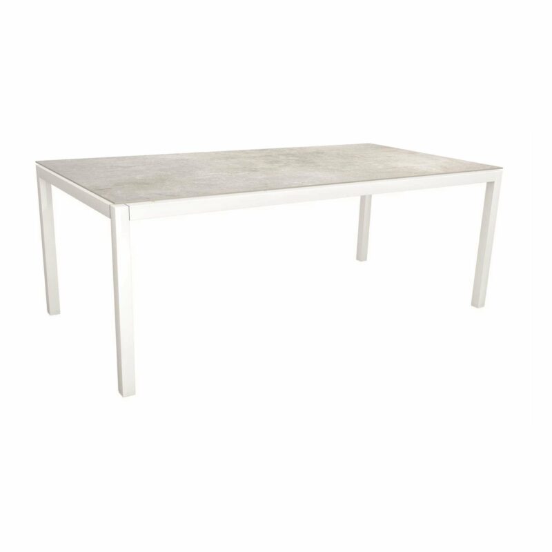 Stern Tischsystem, Gestell Aluminium weiß, Tischplatte Dekton Lava hellgrau, 200x100 cm