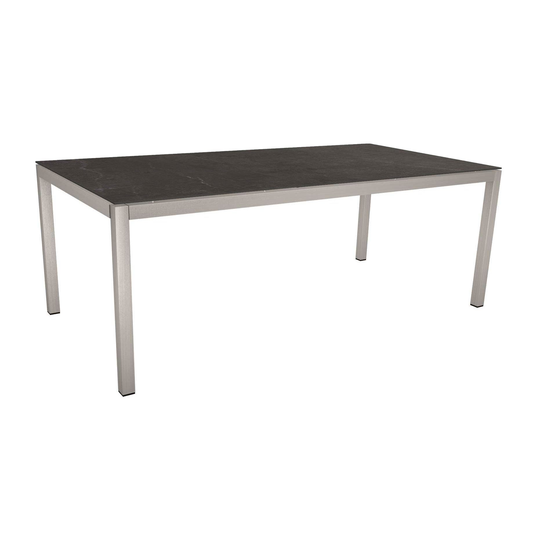 Stern Tischsystem, Gestell Edelstahl Vierkantrohr, Tischplatte Dekton Lava anthrazit, 200x100 cm