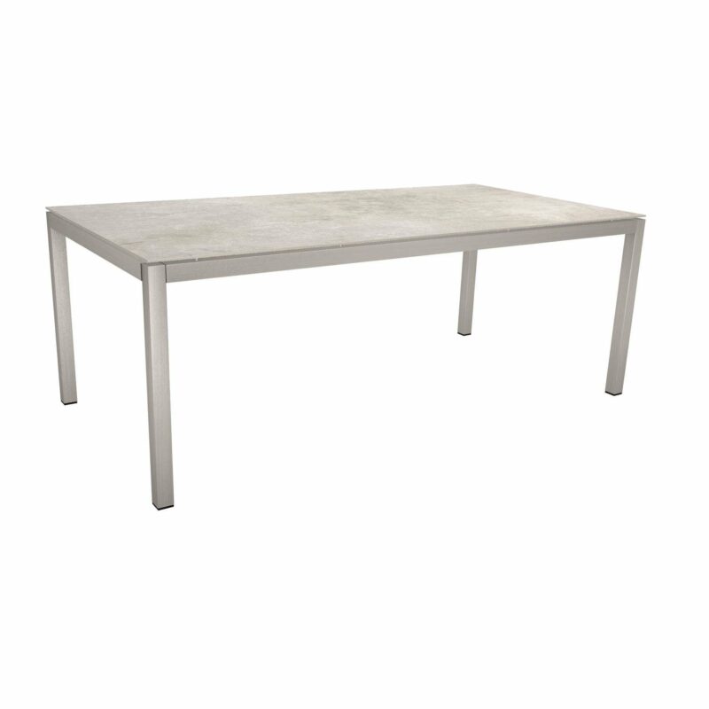 Stern Tischsystem, Gestell Edelstahl Vierkantrohr, Tischplatte Dekton Lava hellgrau, 200x100 cm