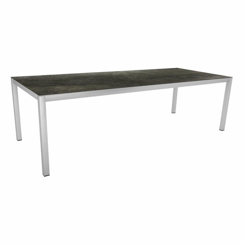 Stern Tischsystem, Gestell Edelstahl Vierkantrohr, Tischplatte HPL Dark Marble, 250x100 cm