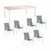 Stern Gartenmöbel-Set "Evoee", Gestelle Aluminium weiß, Tischplatte HPL Zement hell 200x100 cm, Sitz- und Rückenfläche Textilgewebe silberfarben