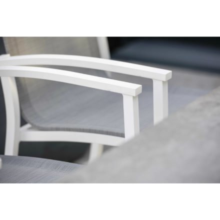 Stern Gartenstuhl "Evoee", Gestell Aluminium weiß, Sitzfläche Textilgewebe silber, Armlehnen Aluminium weiß