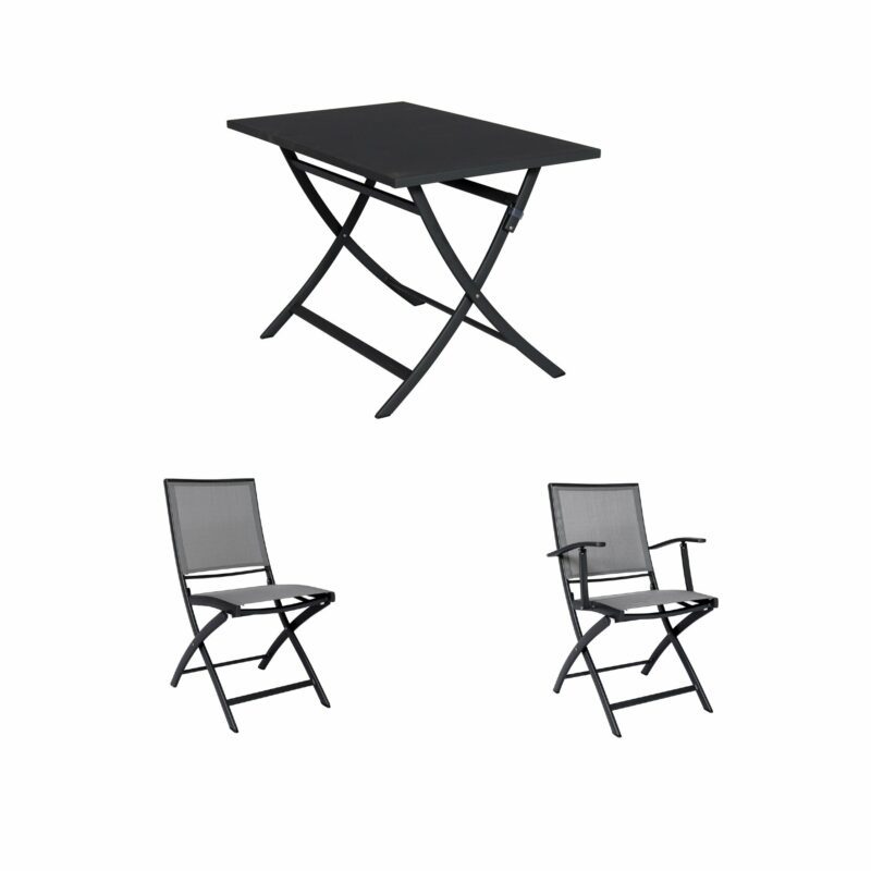 Jati&Kebon Gartenmöbel-Set mit Tisch "Marida" und Klappstuhl "Feodal", Aluminium eisengrau