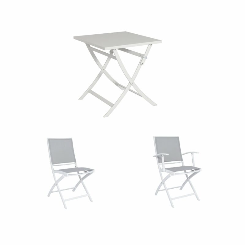 Jati&Kebon Gartenmöbel-Set mit Tisch "Marida" und Klappstuhl "Feodal", Aluminium weiß