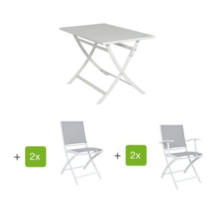 Jati&Kebon Gartenmöbel-Set mit Tisch "Marida" und Klappstuhl "Feodal", Aluminium weiß
