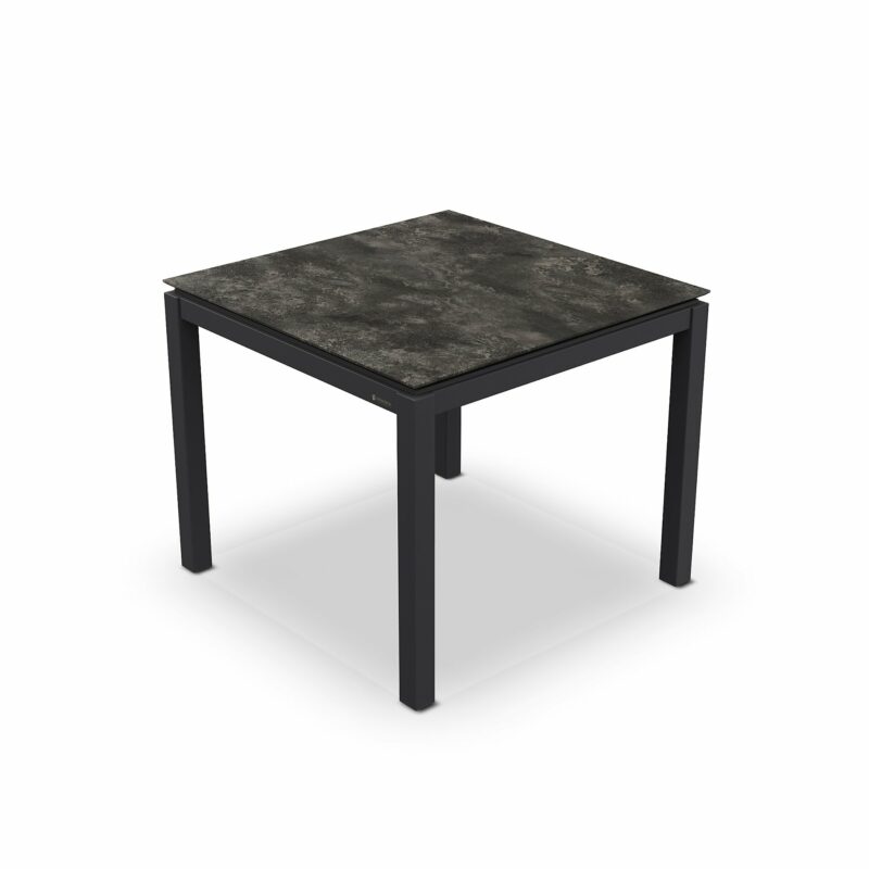 Jati&Kebon Gartentisch “Lugo“, Gestell Aluminium eisengrau, Tischplatte HPL Granit dunkelgrau, 80x80 cm