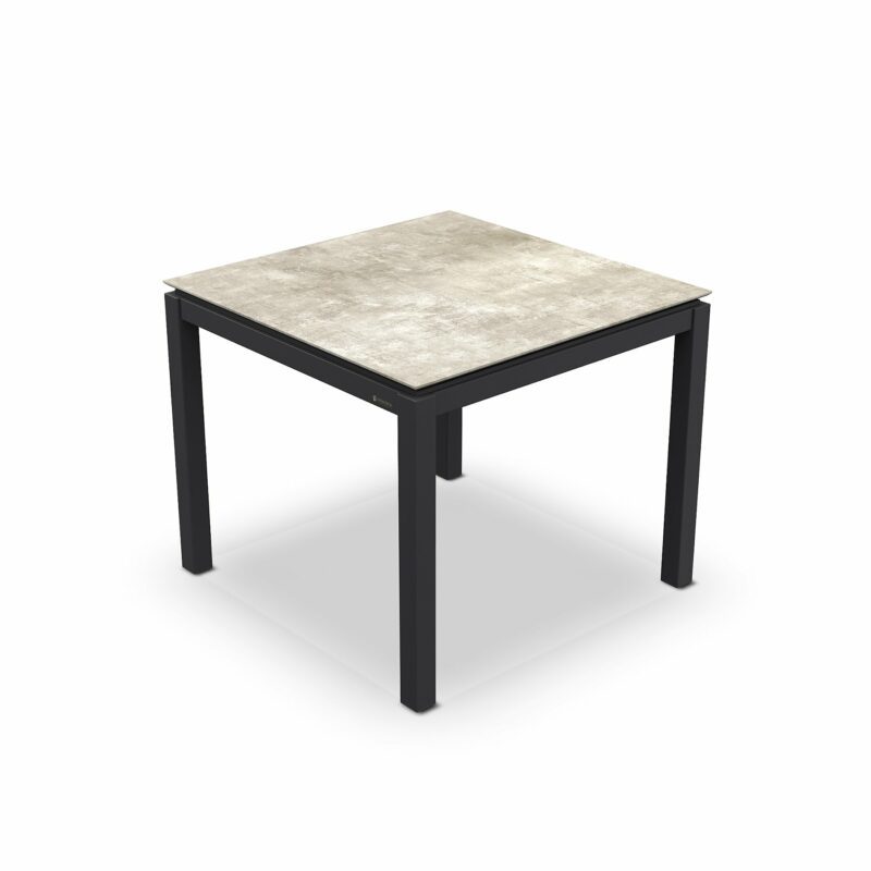 Jati&Kebon Gartentisch “Lugo“, Gestell Aluminium eisengrau, Tischplatte HPL Granit hellgrau, 80x80 cm