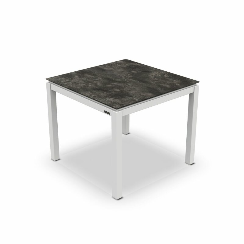 Jati&Kebon Gartentisch “Lugo“, Gestell Aluminium weiß, Tischplatte HPL Granit dunkelgrau, 80x80 cm