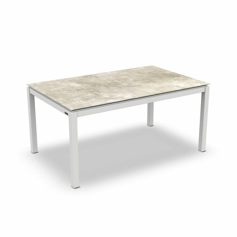 Jati&Kebon Gartentisch “Lugo“, Gestell Aluminium weiß, Tischplatte HPL Granit hellgrau, 160x90 cm