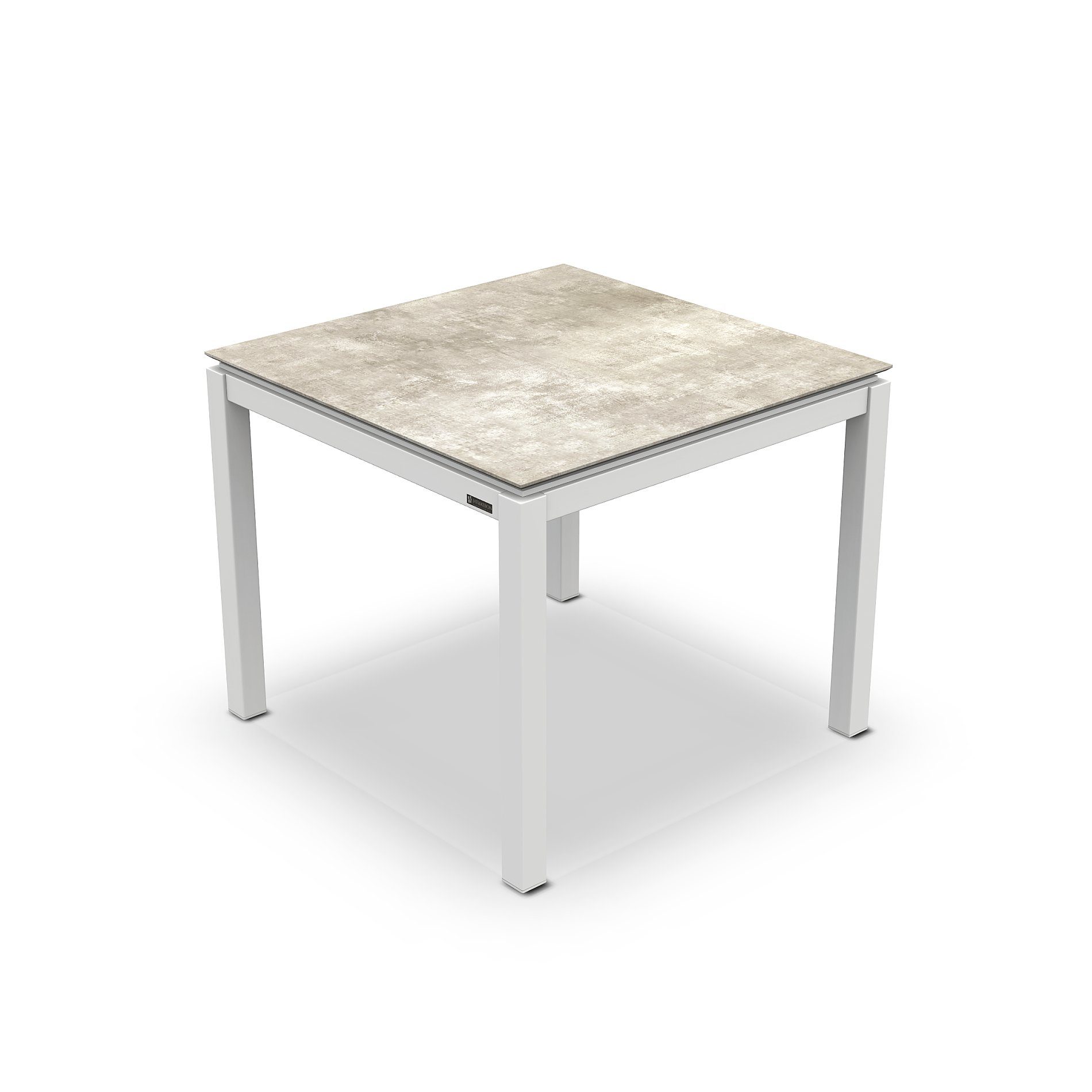Jati&Kebon Gartentisch “Lugo“, Gestell Aluminium weiß, Tischplatte HPL Granit hellgrau, 80x80 cm