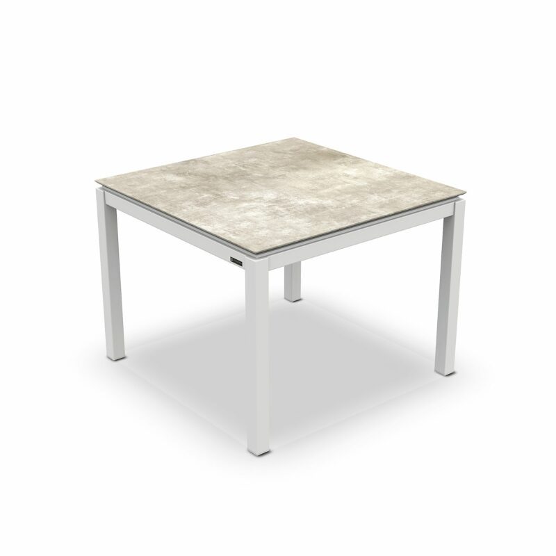 Jati&Kebon Gartentisch “Lugo“, Gestell Aluminium weiß, Tischplatte HPL Granit hellgrau, 90x90 cm