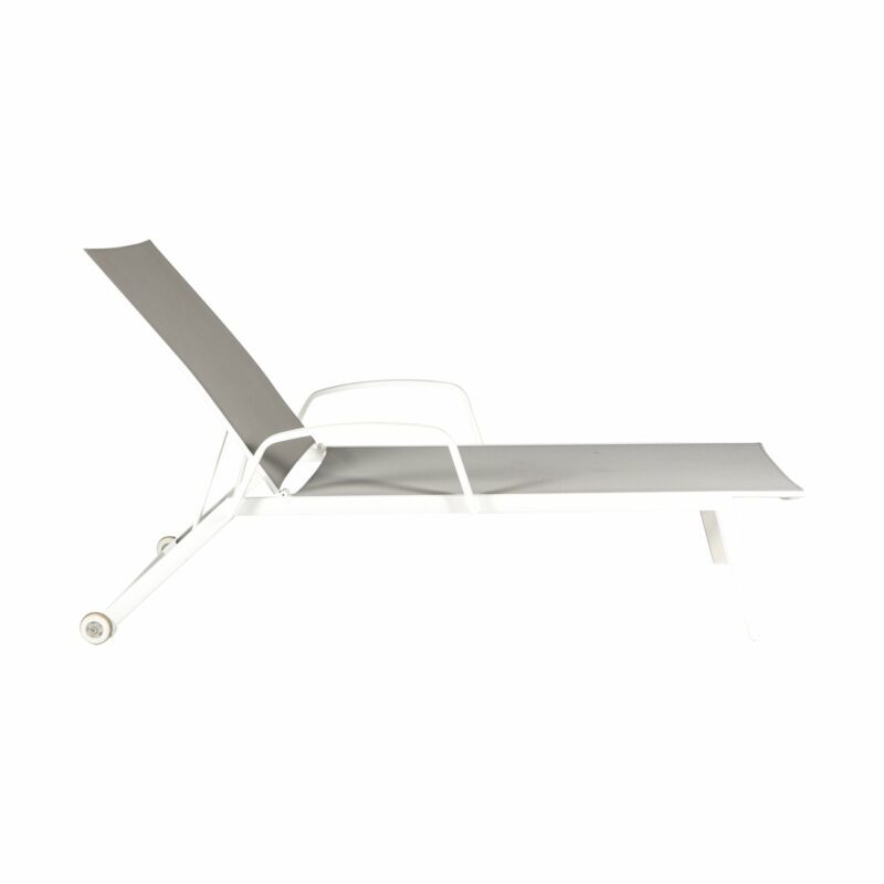 Jati&Kebon Sonnenliege "Hydra" mit Armlehnen, Gestell Aluminium weiß, Textilgewebe hellgrau