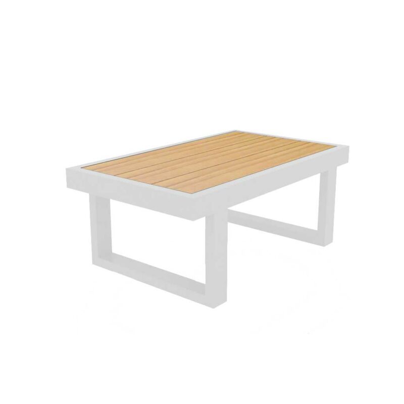 Jati&Kebon "Rao" Beistelltisch, Alu weiß, Tischplatte Teak, Größe 70x42 cm