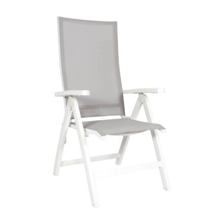 Jati&Kebon "Tinos" Verstellsessel, Aluminium weiß, Textilgewebe hellgrau, Armlehnen Aluminium