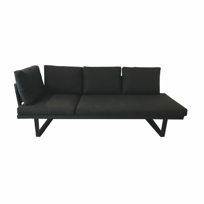 Jati&Kebon "Rao Rope" Multifunktionsliege/Loungesofa, Gestell Alu eisengrau, Rope charcoal black, Auflagen Natté Sooty mit extra Armlehne und Armkissen