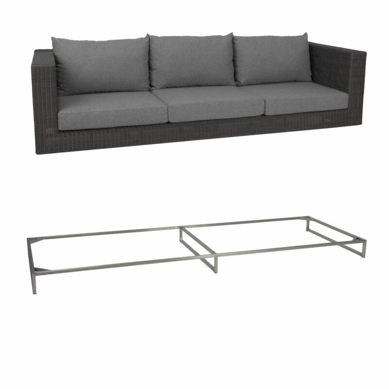 Stern Loungesofa 3-sitzig "Fontana", Gestell Edelstahl, Geflecht basaltgrau
