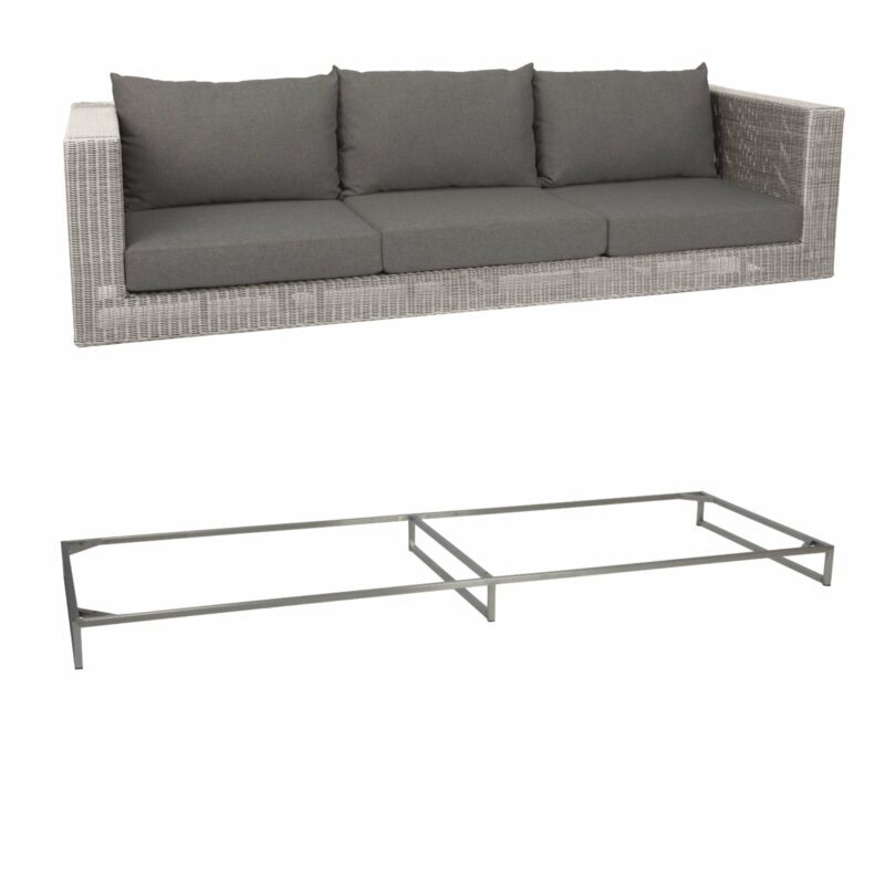 Stern Loungesofa 3-sitzig "Fontana", Gestell Edelstahl, Geflecht vintage-weiß