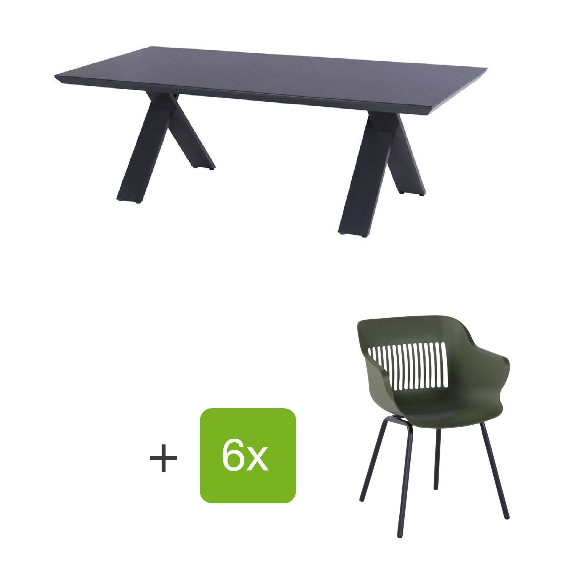 Hartman Gartenmöbel-Set mit Stuhl "Jill" und Gartentisch "Xanadu", Gestelle Aluminium xerix, Sitz Kunststoff moosgrün, Tischplatte HPL Anthrazit