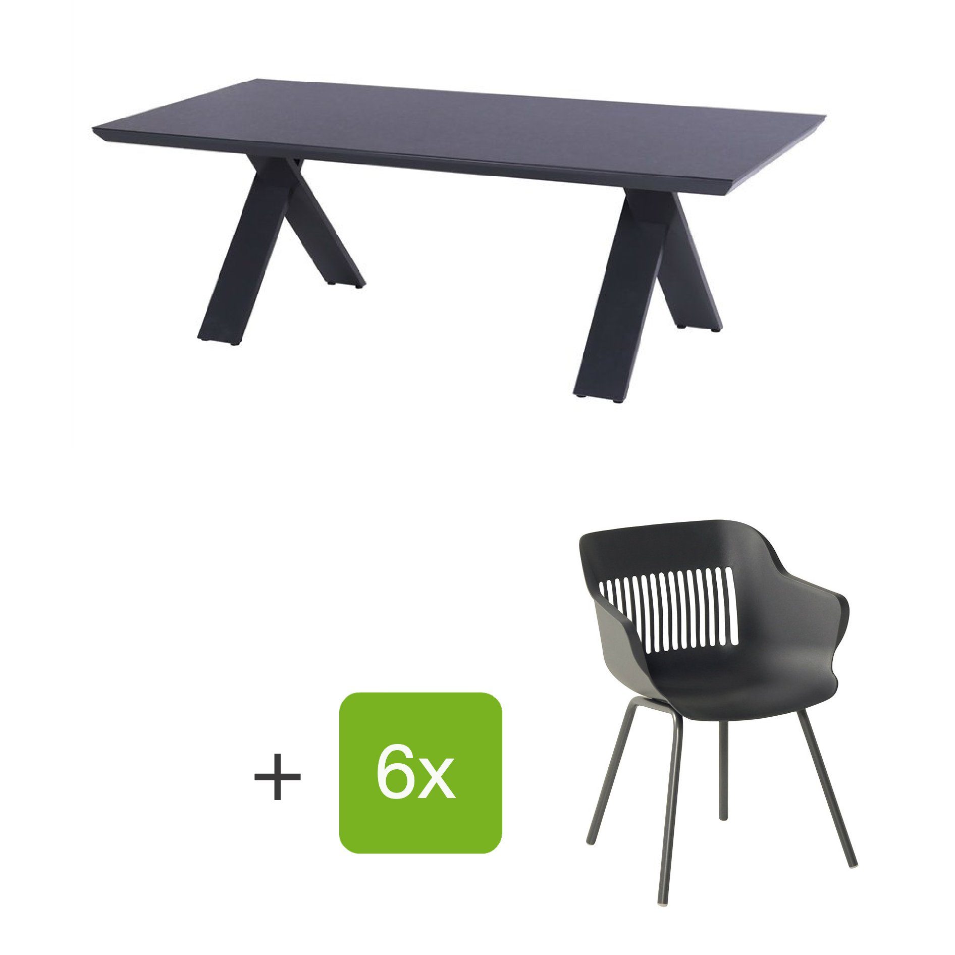 Hartman Gartenmöbel-Set mit Stuhl "Jill" und Gartentisch "Xanadu", Gestelle Aluminium xerix, Sitz Kunststoff xerix, Tischplatte HPL Anthrazit