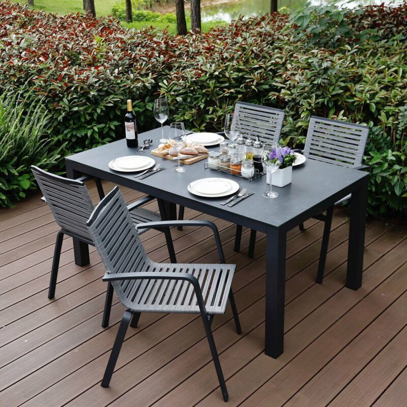 Home Islands Gartenmöbel-Set mit Tisch "Borneo" und Stuhl "Malaki", Gestell Aluminium charcoal, Tischplatte Glaskeramik dark grey, Sitzflächen-Bespannung Rope grey