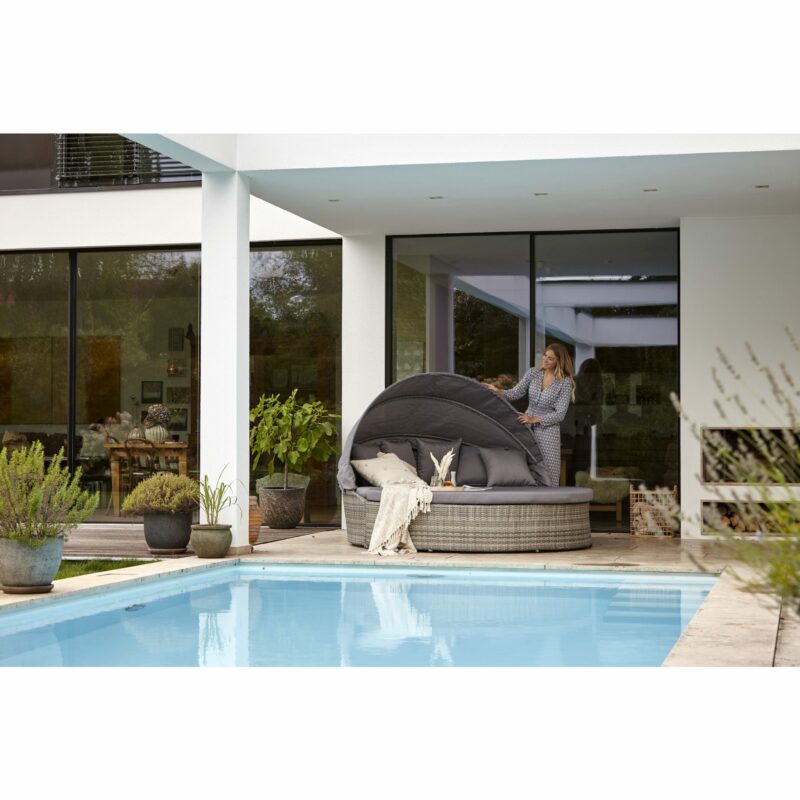 Home Islands "Ko Bon" Sonneninsel, Gestell Aluminium, Polyrattan hellgrau, Auflagen grau